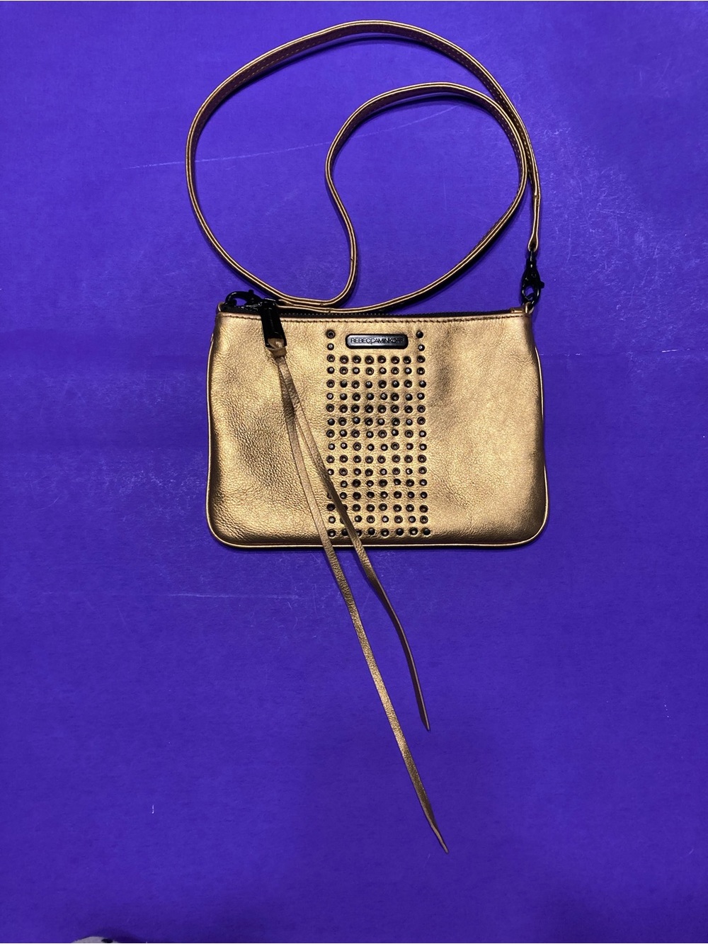 Rebecca Minkoff Metallic Gold Studded Crossbody Bag - Picture 2 of 6